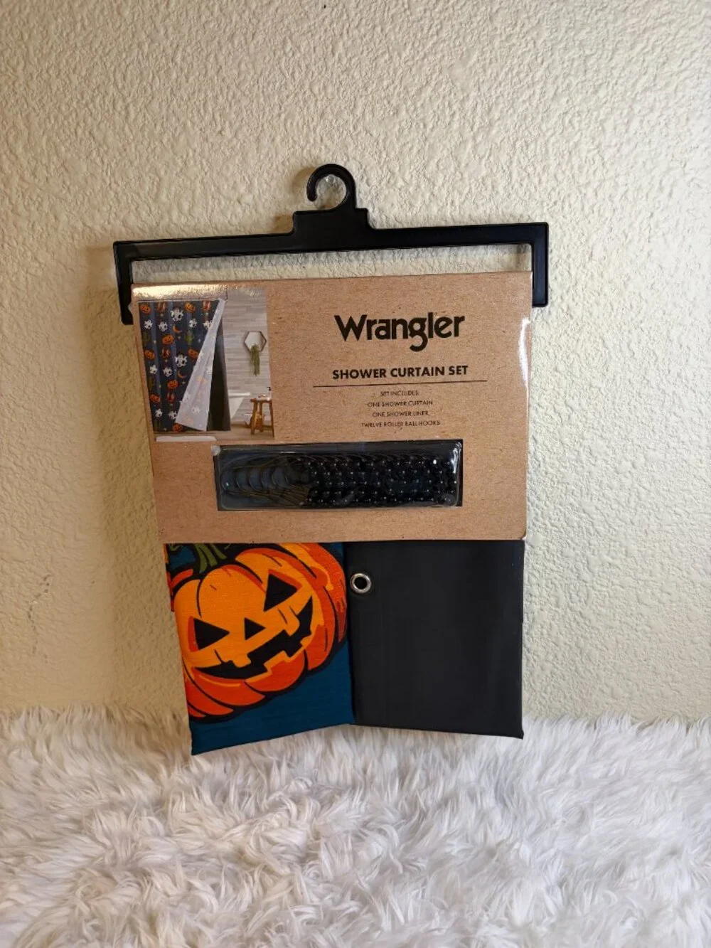 Wrangler Halloween Shower Curtain Set Ghost Pumpkin Black Cat 72x72 NWT